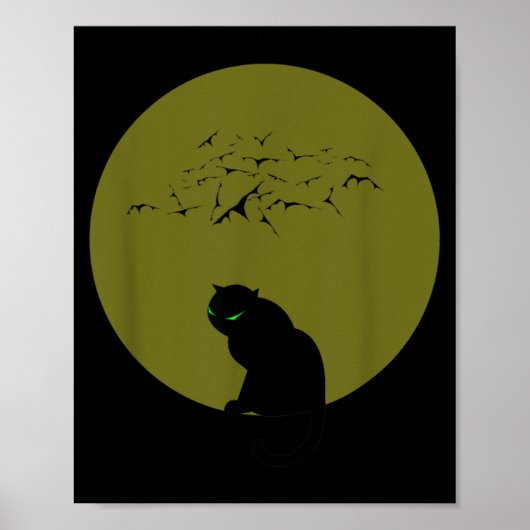 Schwarze Katzenmond Fledermäuse Halloween Poster (Vorne)