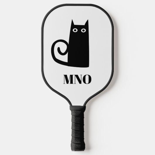 Schwarze Katzenmonogramm Pickleball Schläger (Vorderseite)