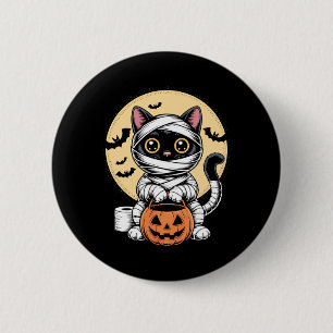 Schwarze Katzenmumie Männer Frauen Kinder Hallowee Button