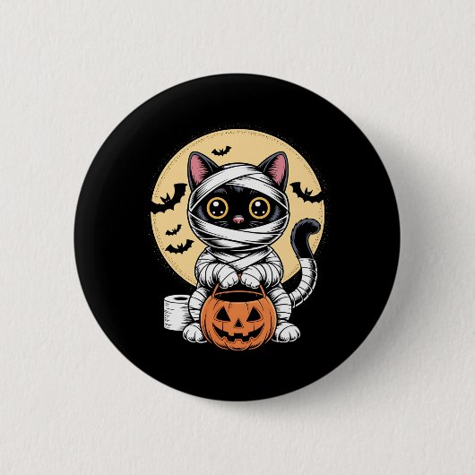 Schwarze Katzenmumie Männer Frauen Kinder Hallowee Button (Vorderseite)