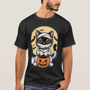 Schwarze Katzenmumie Männer Frauen Kinder Hallowee T-Shirt