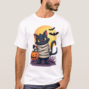 Schwarze Katzenmumie Männer Frauen Kinder Hallowee T-Shirt