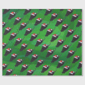 Schwarze Katzenmuster auf Grün Geschenkpapier (Flach)