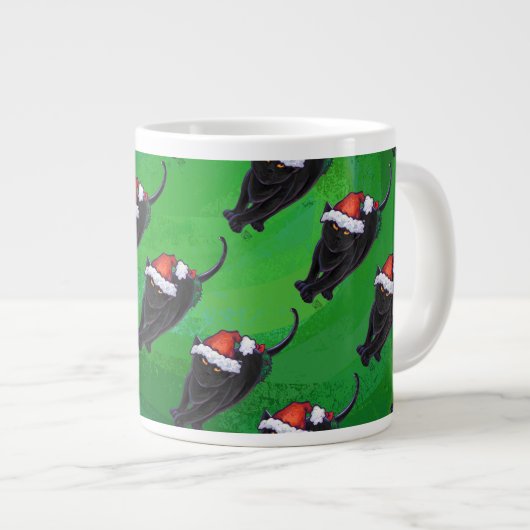 Schwarze Katzenmuster auf Grün Jumbo-Tasse (Vorderseite Rechts)