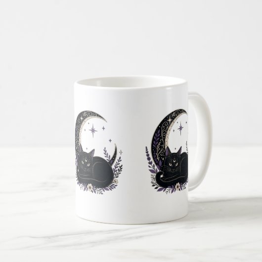 Schwarze Katzenmutter Süße Gothic Hexen Mondsichel Kaffeetasse (VorderseiteRechts)