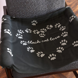 Schwarze Katzenpaw Print Heart Fleece Throw Blanke