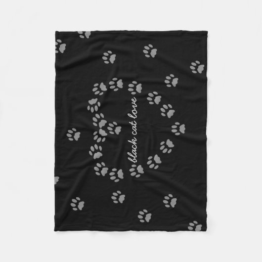 Schwarze Katzenpaw Print Heart Fleece Throw Blanke (Vorderseite)