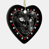 Schwarze Katzenpaws und Herz Personalisierte Ornam Keramik Ornament (Rechts)