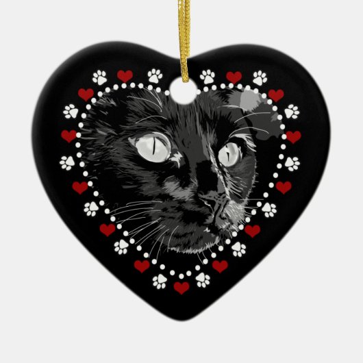 Schwarze Katzenpaws und Herz Personalisierte Ornam Keramik Ornament (Vorne)