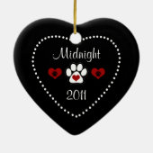Schwarze Katzenpaws und Herz Personalisierte Ornam Keramik Ornament (Hinten)
