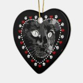 Schwarze Katzenpaws und Herz Personalisierte Ornam Keramik Ornament (Links)
