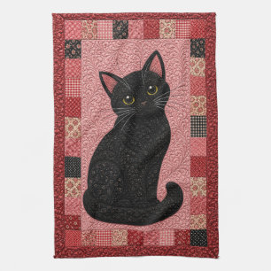 Schwarze Katzenquilt Geschirrtuch