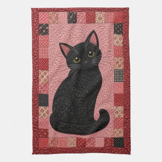 Schwarze Katzenquilt Geschirrtuch (Vertikal)