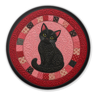 Schwarze Katzenquilt  Keramikknauf
