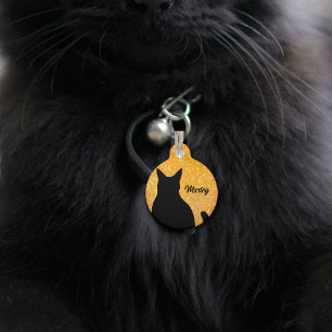 Schwarze Katzensilhouette auf festlichem orangefar Haustiermarke