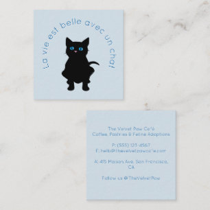 Schwarze Katzensilhouette Blaue Augen französische Quadratische Visitenkarte