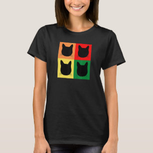 Schwarze Katzensilhouette Bunte Quadrate Tabby T-Shirt