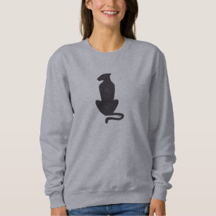 Schwarze Katzensilhouette Frauen grauer Sweatshirt