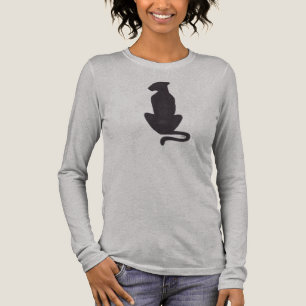 Schwarze Katzensilhouette Frauen graues Langarmshi Tri-Blend Shirt