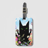 Schwarze Katzenspringeritis: Kitty und Blumen Gepäckanhänger (Vorderseite Vertikal)