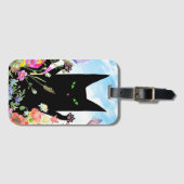Schwarze Katzenspringeritis: Kitty und Blumen Gepäckanhänger (Vorderseite (Horizontal))