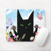 Schwarze Katzenspringeritis: Kitty und Blumen Mousepad (Mit Mouse)