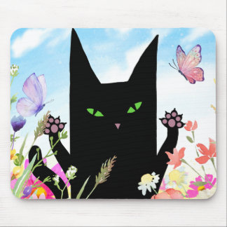 Schwarze Katzenspringeritis: Kitty und Blumen Mousepad