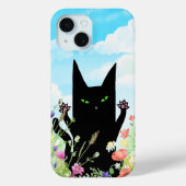 Schwarze Katzenspringfieber: Kitty und Blumen Case-Mate iPhone Hülle (Rückseite)
