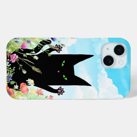 Schwarze Katzenspringfieber: Kitty und Blumen Case-Mate iPhone Hülle (Rückseite (Horizontal))
