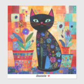Schwarze Katzenvolkskunst Aufkleber (Blatt)