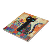 Schwarze Katzenvolkskunst Fliese (Seite)