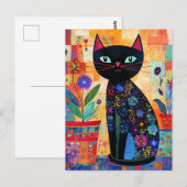 Schwarze Katzenvolkskunst Postkarte (Vorne/Hinten)