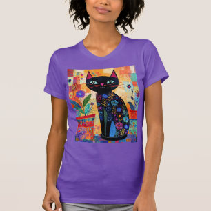 Schwarze Katzenvolkskunst T-Shirt