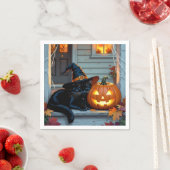 Schwarze Katzenzucht auf KürbisHalloween Serviette (Beispiel)