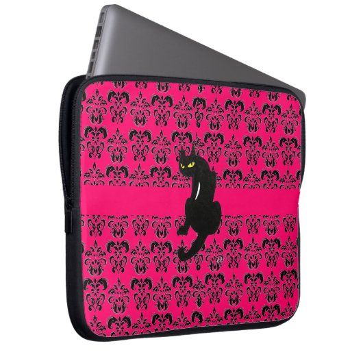 SCHWARZE KATZKATZE schwarz-rosa Fuchsie Laptopschutzhülle (Vorne Rechts)