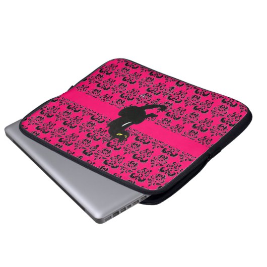 SCHWARZE KATZKATZE schwarz-rosa Fuchsie Laptopschutzhülle (Vorne Knopf)
