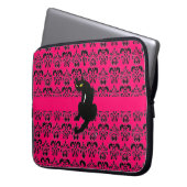 SCHWARZE KATZKATZE schwarz-rosa Fuchsie Laptopschutzhülle (Vorderseite Links)