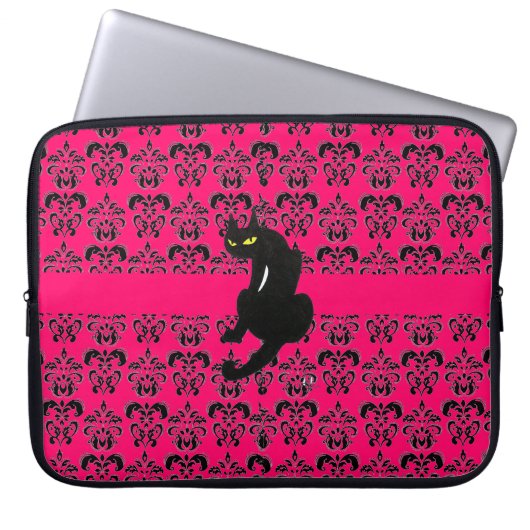SCHWARZE KATZKATZE schwarz-rosa Fuchsie Laptopschutzhülle (Vorderseite)