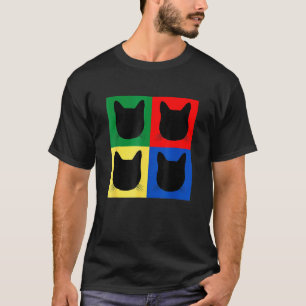 Schwarze Katzkopf-Silhouette Primärfarben Tabby T-Shirt