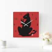 SCHWARZE KATZKOPFZEIT DURCH SCHALTFLÄCHE QUADRATISCHE WANDUHR (Zuhause)