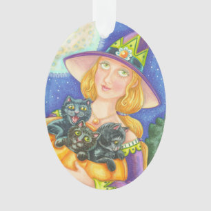 SCHWARZE KATZKÜCHE UND WITCH HALLOWEEN ORNAMENT Ov