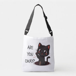 Schwarze Kawaii-Katze-Tragetasche – Süße Kawaii-Ka Tragetaschen Mit Langen Trägern