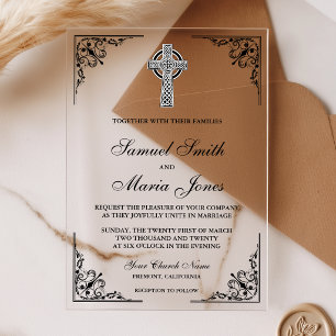 Schwarze keltische Kreuz-Hochzeit Acryleinladungen