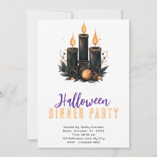 Schwarze Kerzen Goldornament Halloween Dinnerparty Einladung