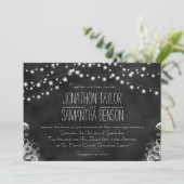 Schwarze Khalkboard-Reihe von Lichtern Hochzeit lä Einladung (Stehend Vorderseite)
