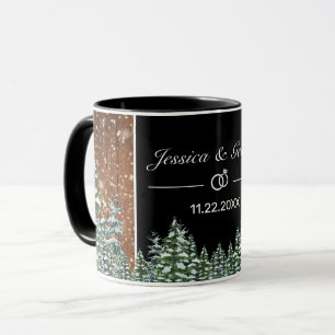 Schwarze Kiefernhochzeit Snowy Wood & Forest Tasse