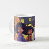 Schwarze Kinder stolpern auf einem Spuk Stadthaus Kaffeetasse (Vorderseite Links)