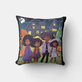 Schwarze Kinder stolpern auf einem Spuk Stadthaus Kissen