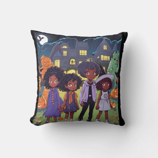 Schwarze Kinder stolpern auf einem Spuk Stadthaus Kissen (Vorderseite)