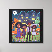 Schwarze Kinder stolpern auf einem Spuk Stadthaus Leinwanddruck (Vorderseite)